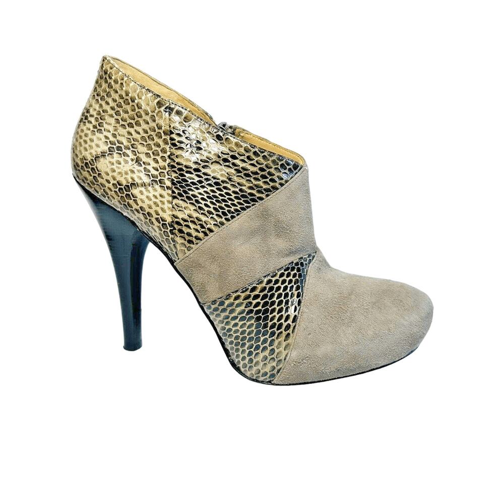 Via Spiga Acacia‎ Bootie in Gray Suede Snake Skin 4.5" High Heel Woman's Size 7M